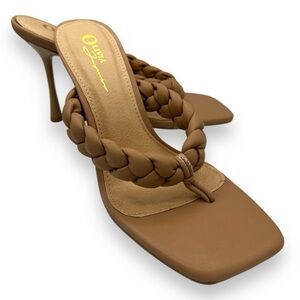 4 for $40 SALE! Olivia Jaymes Nixie Braided Square Toe Heels, Nude Tan, Size 9